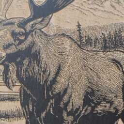 Moose in A Bog Scene Wall Art - Nature Inspired Engraved Wood Lithograph Illustration, Large Art, Woodland Animal Wilderness Painting - thumbnail 3