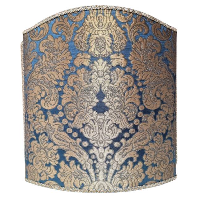 Venetian Lamp Shade Blue & Gold Silk Brocatelle Rubelli Fabric Tebaldo Pattern Half Lampshade - Made in Italy - image 1
