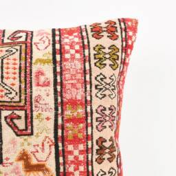 Vintage Turkish Kilim Pillow Cover Handwoven Wool Throw Cushion - 16x16 - thumbnail 2