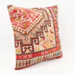 Vintage Turkish Kilim Pillow Cover Handwoven Wool Throw Cushion - 16x16 - thumbnail 3