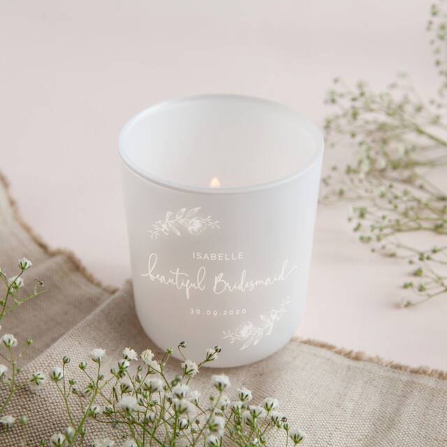 Personalised Bridesmaid Tealight Holder Soy Wax Candles, Floral Keepsake - image 1