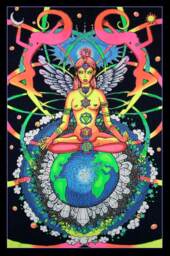 Psychedelic'chakra Goddess' Tapestry, Trippy Uv Reactive Wall Hanging, Hand Painted Batik, 2M High - thumbnail 1