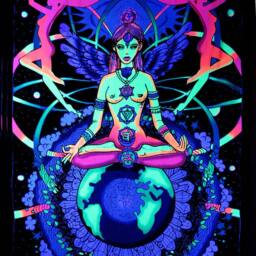 Psychedelic'chakra Goddess' Tapestry, Trippy Uv Reactive Wall Hanging, Hand Painted Batik, 2M High - thumbnail 2