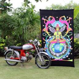 Psychedelic'chakra Goddess' Tapestry, Trippy Uv Reactive Wall Hanging, Hand Painted Batik, 2M High - thumbnail 3