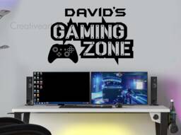 Personalised Gaming Zone Wall Sticker - Custom Gamer Name Decal Room Art Kids Bedroom Decor Vinyl Xb - thumbnail 1