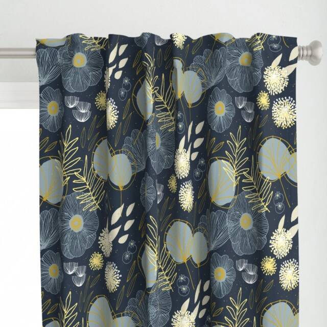 Mod Firefly Curtain Panel - Botanical Blooms Night Garden Dark Meadow Midcentury Modern Custom Spring Floral By Friztin - image 1