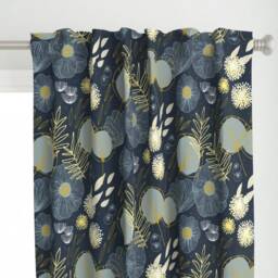 Mod Firefly Curtain Panel - Botanical Blooms Night Garden Dark Meadow Midcentury Modern Custom Spring Floral By Friztin - thumbnail 1