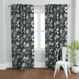 Mod Firefly Curtain Panel - Botanical Blooms Night Garden Dark Meadow Midcentury Modern Custom Spring Floral By Friztin - thumbnail 2