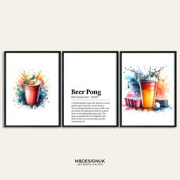 Beer Pong Print Poster Set - Of 3 Uni Posters - Watercolour Art Painting Decoration Decor Game Room Wall Gifts Artwork - thumbnail 1