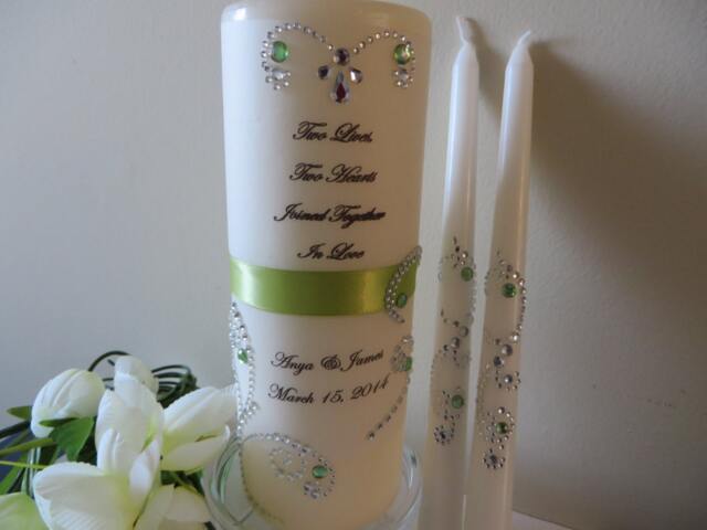 Three Piece Monogrammed Unity Candle Set With Verse - Two Lives - image 1