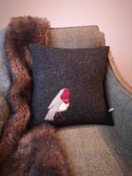 Hand Crafted Harris Tweed Robin Embroidered Cushion Cover - thumbnail 1