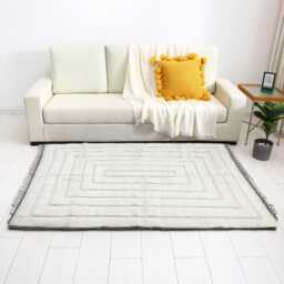 Solid Cream Carved Moroccan Rug - Textured Beni Ourain Wool Carpet Minimalist High-Low Area - thumbnail 4