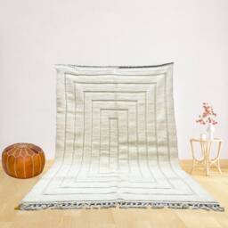 Solid Cream Carved Moroccan Rug - Textured Beni Ourain Wool Carpet Minimalist High-Low Area - thumbnail 3