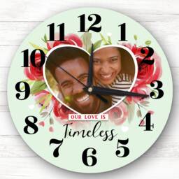 Love Timeless Photo Green Valentine's Day Gift Anniversary Personalised Clock - thumbnail 1