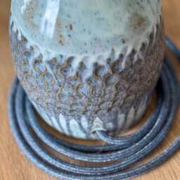 Handmade Blue Lilac Ceramic Table Lamp With Cotton Lampshade - thumbnail 3