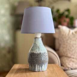 Handmade Blue Lilac Ceramic Table Lamp With Cotton Lampshade - thumbnail 1