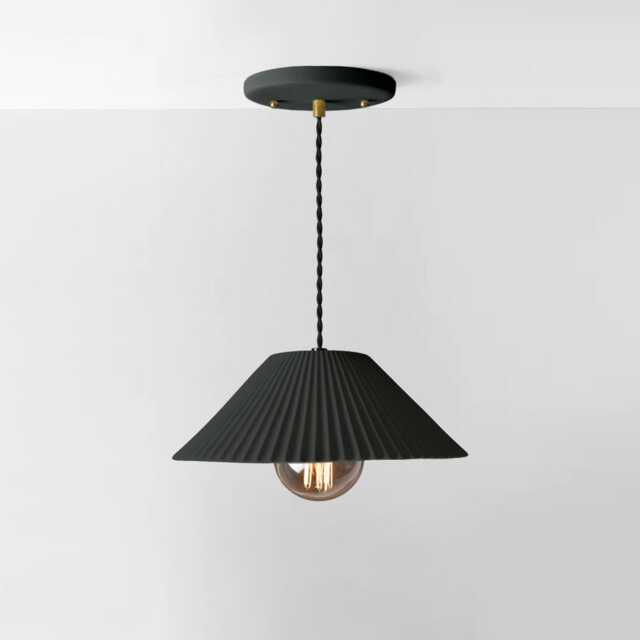 Large Montebello - Ceramic Pendant Ceiling Light Handmade Minimalist Scalloped Hanging Fixture in Shadow Charcoal Gray - image 1