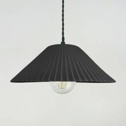 Large Montebello - Ceramic Pendant Ceiling Light Handmade Minimalist Scalloped Hanging Fixture in Shadow Charcoal Gray - thumbnail 3