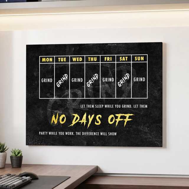 No Days Off Weekly Planner Hustle Motivational Inspirational, Framed Canvas Wall Art Poster Print, Home Office & Room Decor, Gift Idea - image 1