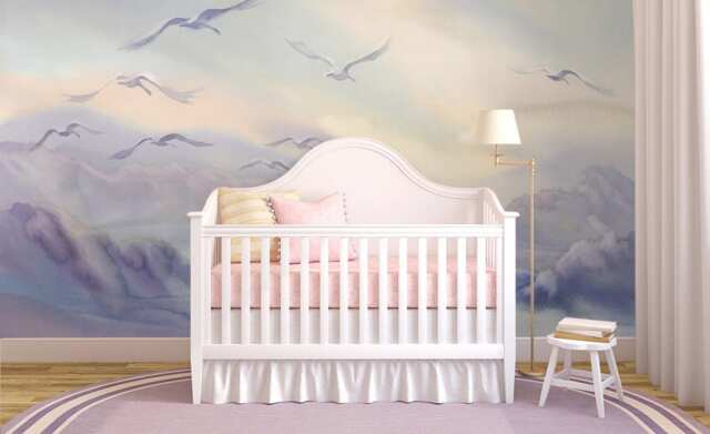 Flying Swans Watercolor Landscape Wall Mural, Removable Wallpaper, Covering, Pastel, Adhesive, Self Adhesive, Decor, #8 - image 1