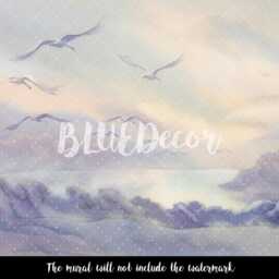 Flying Swans Watercolor Landscape Wall Mural, Removable Wallpaper, Covering, Pastel, Adhesive, Self Adhesive, Decor, #8 - thumbnail 3