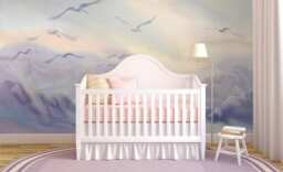Flying Swans Watercolor Landscape Wall Mural, Removable Wallpaper, Covering, Pastel, Adhesive, Self Adhesive, Decor, #8 - thumbnail 1