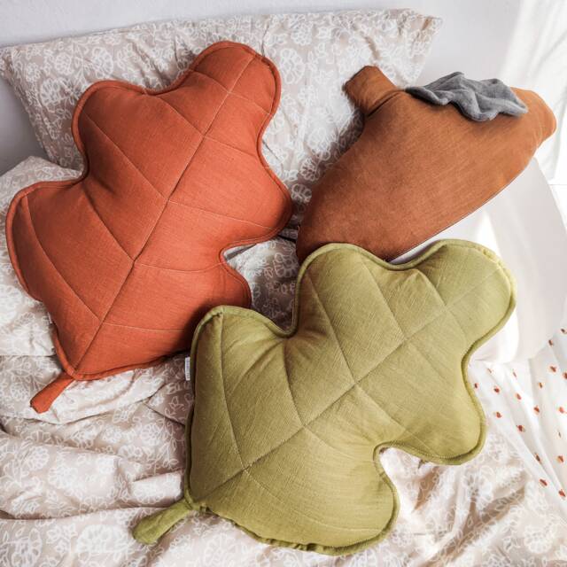 Oak Leaf Shaped Pillow - Linen Autumn Home Decor - image 1