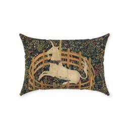 Unicorn in Captivity Cotton Throw Pillows Medieval Painting Tapestry Middle Ages Green Fence Mythical Suede Twill Home Accessory - thumbnail 2