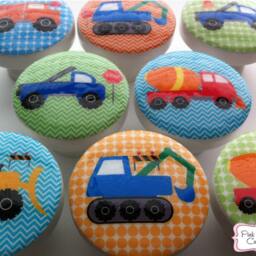 Construction Trucks Knobs Boys Drawer Pulls Kids Nursery Room Decor Kids Art Cement Dump Truck Bulldozer Chevron Dots Blue Green Orange - thumbnail 3