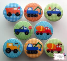 Construction Trucks Knobs Boys Drawer Pulls Kids Nursery Room Decor Kids Art Cement Dump Truck Bulldozer Chevron Dots Blue Green Orange - thumbnail 1