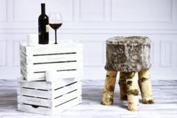 On Sale Luxury Beautiful Real Shaggy Gray Sheepskin Stool, Chair, Pouf, Scandinavian Design - thumbnail 1