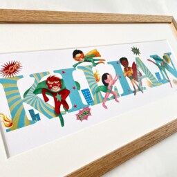 Superhero Childrens Name Illustration Print Kids Nursery Decor Wall Art Frame Baby Shower Boy Christening Gift Personalised Bespoke Picture - thumbnail 2