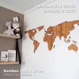 Wooden World Map - Oak/Walnut Bamboo Map - Canvas Push Pin Wood Large Travel Wall Decor Art Home - thumbnail 3