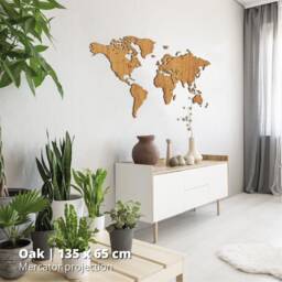Wooden World Map - Oak/Walnut Bamboo Map - Canvas Push Pin Wood Large Travel Wall Decor Art Home