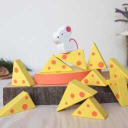 Wooden Stacking Mouse & Cheese Balance Toy, Animals Toys, Animal Figures, Montessori Gift For Toddlers - thumbnail 4