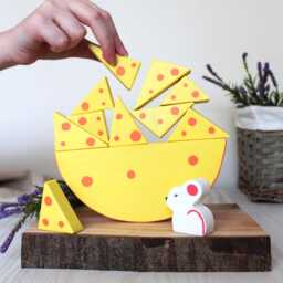 Wooden Stacking Mouse & Cheese Balance Toy, Animals Toys, Animal Figures, Montessori Gift For Toddlers - thumbnail 2