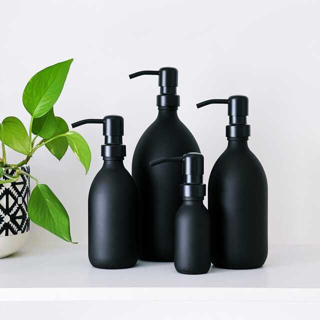 Matt Black Glass Soap Dispenser Bottle - Metal Pump Kitchen & Bathroom - image 1