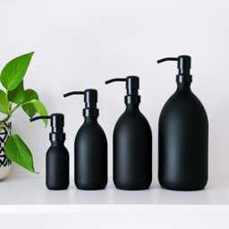 Matt Black Glass Soap Dispenser Bottle - Metal Pump Kitchen & Bathroom - thumbnail 3