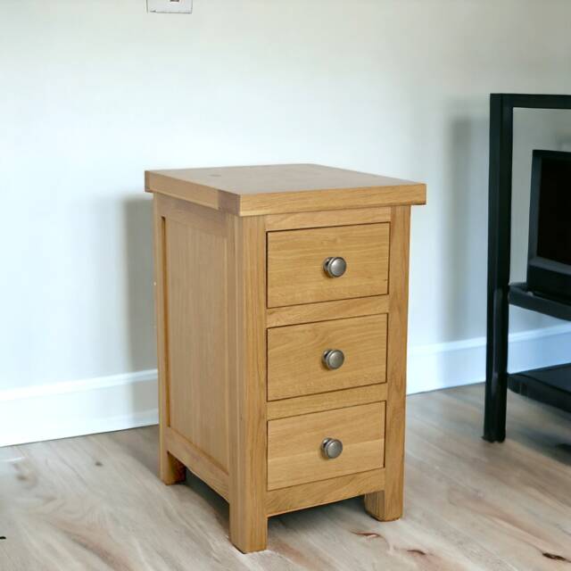Solid Oak Bedside Table, 3-Drawer Nightstand, Assembled - image 1