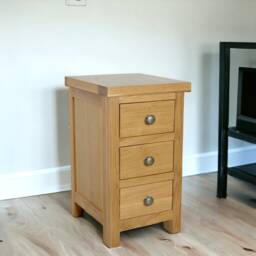 Solid Oak Bedside Table, 3-Drawer Nightstand, Assembled