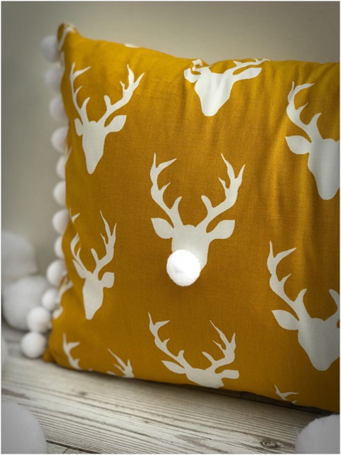 Funky Golden Yellow Reindeer Pom Cushion - image 1