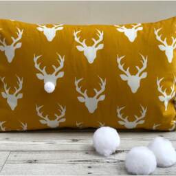 Funky Golden Yellow Reindeer Pom Cushion - thumbnail 3