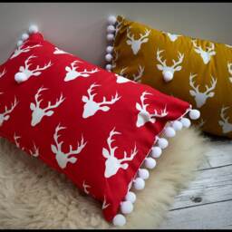 Funky Golden Yellow Reindeer Pom Cushion - thumbnail 2