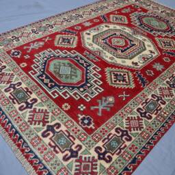 4x6 Kazak Area Rug - Red Caucasian Afghan Hand Knotted Veg Dyes Wool Geometric Bedroom Office Oriental Tribal Carpet - thumbnail 2