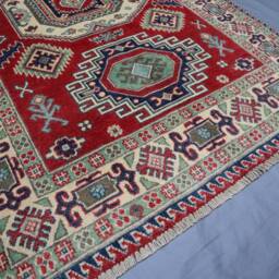 4x6 Kazak Area Rug - Red Caucasian Afghan Hand Knotted Veg Dyes Wool Geometric Bedroom Office Oriental Tribal Carpet - thumbnail 3