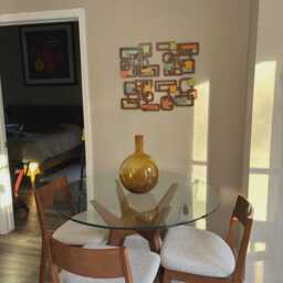 Geometric Wood Wall Art Mid-Century Modern Style, Walnut & Color Accents - thumbnail 2