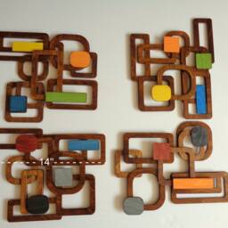Geometric Wood Wall Art Mid-Century Modern Style, Walnut & Color Accents - thumbnail 3