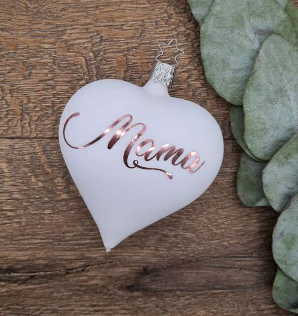 Rose Gold & White Matt Blown Glass Heart-Shaped Bauble Christmas Ornament With Custom Text, Personalised - image 1