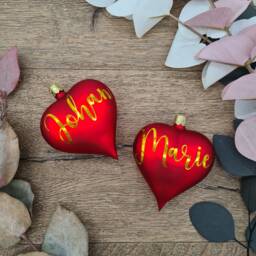 Rose Gold & White Matt Blown Glass Heart-Shaped Bauble Christmas Ornament With Custom Text, Personalised - thumbnail 4