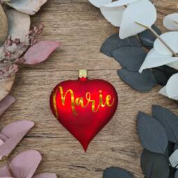 Rose Gold & White Matt Blown Glass Heart-Shaped Bauble Christmas Ornament With Custom Text, Personalised - thumbnail 3